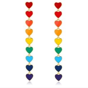 Rainbow Dangle Drop Heart Earrings